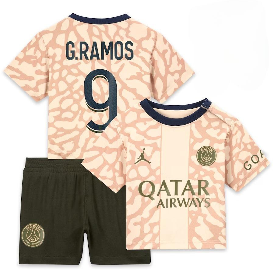 Gonalo Ramos 9 Paris Saint-Germain 2023/24 Fourth YOUTH Kit Jersey – Tan