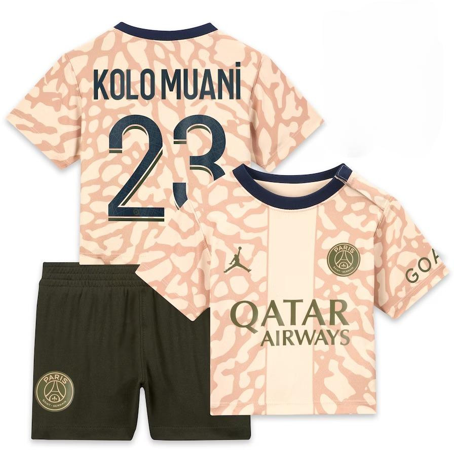 Randal Kolo Muani 23 Paris Saint-Germain 2023/24 Fourth YOUTH Kit Jersey – Tan