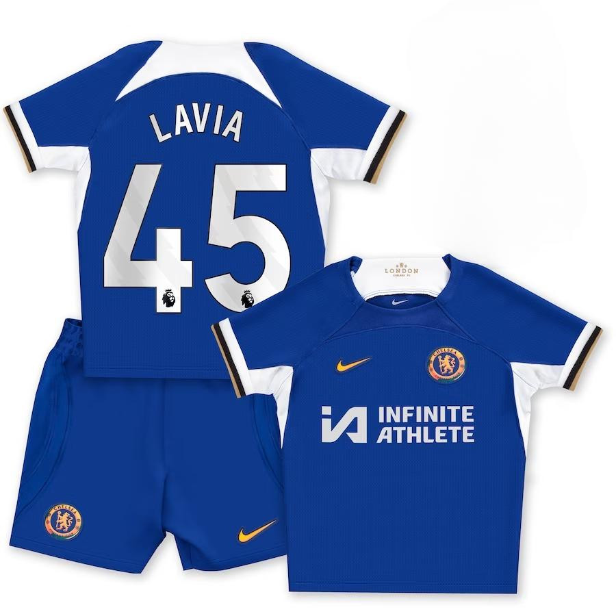 Romo Lavia 45 Chelsea 2023-24 Home Stadium YOUTH Kit Jersey – Blue