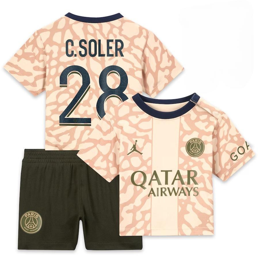 Carlos Soler 28 Paris Saint-Germain 2023/24 Fourth YOUTH Kit Jersey – Tan