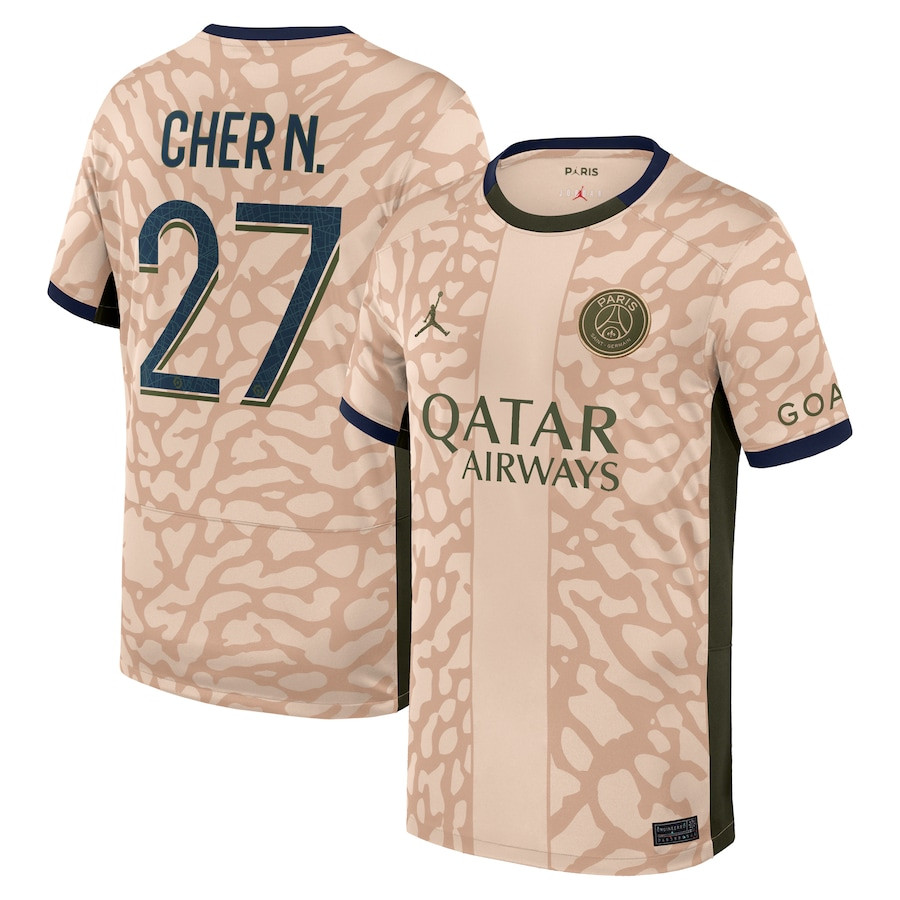 Cher Ndour 27 Paris Saint-Germain 2023/24 Fourth Stadium YOUTH Jersey – Tan