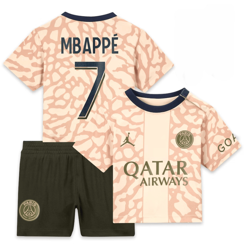 Kylian Mbapp 7 Paris Saint-Germain 2023/24 Fourth YOUTH Kit Jersey – Tan