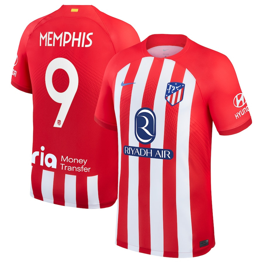 Memphis Depay 9 Atletico de Madrid 2023/24 Home Metropolitano Stadium Men Jersey – Red