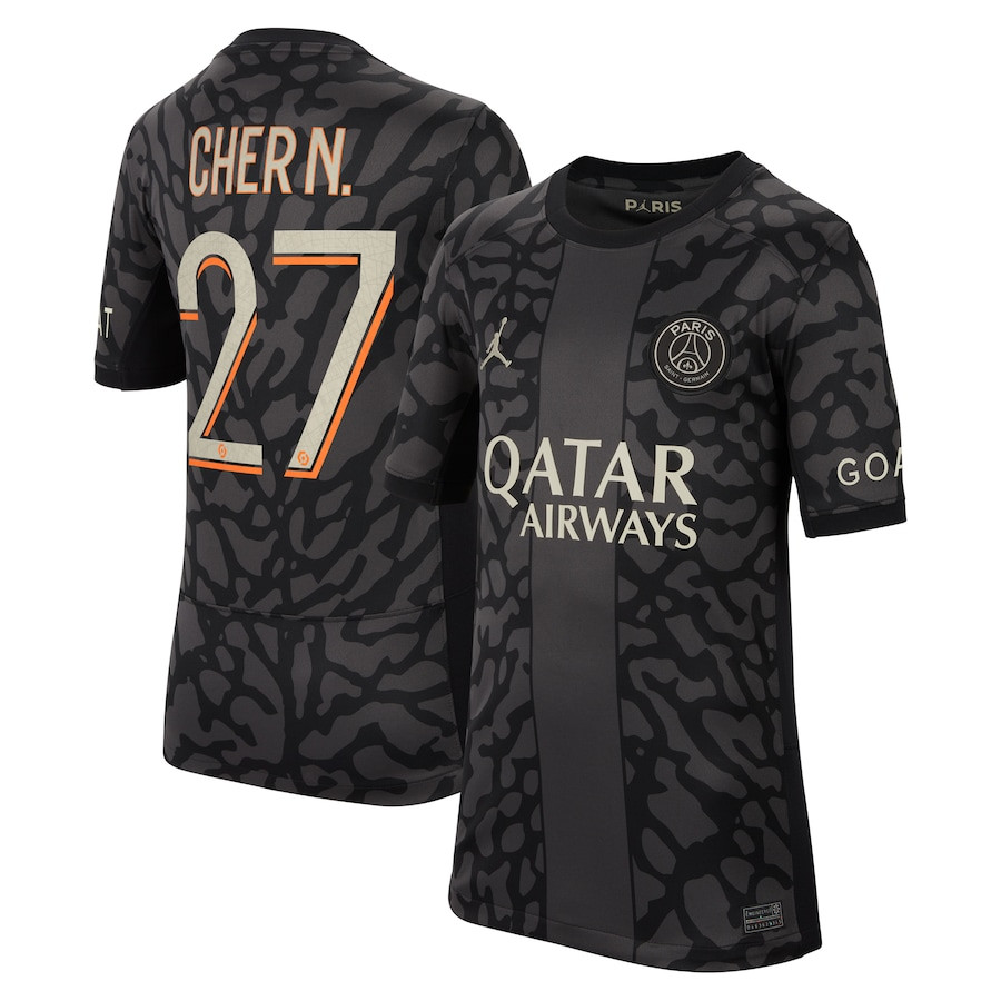 Cher Ndour 27 Paris Saint-Germain x Jordan 2023/24 Third Match Jersey – YOUTH Black