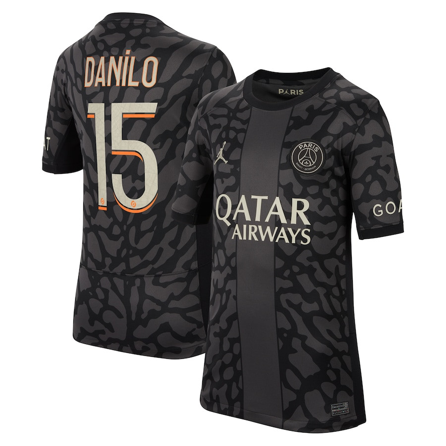 Danilo Pereira 15 Paris Saint-Germain x Jordan 2023/24 Third Match Jersey – YOUTH Black