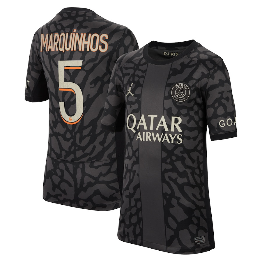Marquinhos 5 Paris Saint-Germain x Jordan 2023/24 Third Match Jersey – YOUTH Black