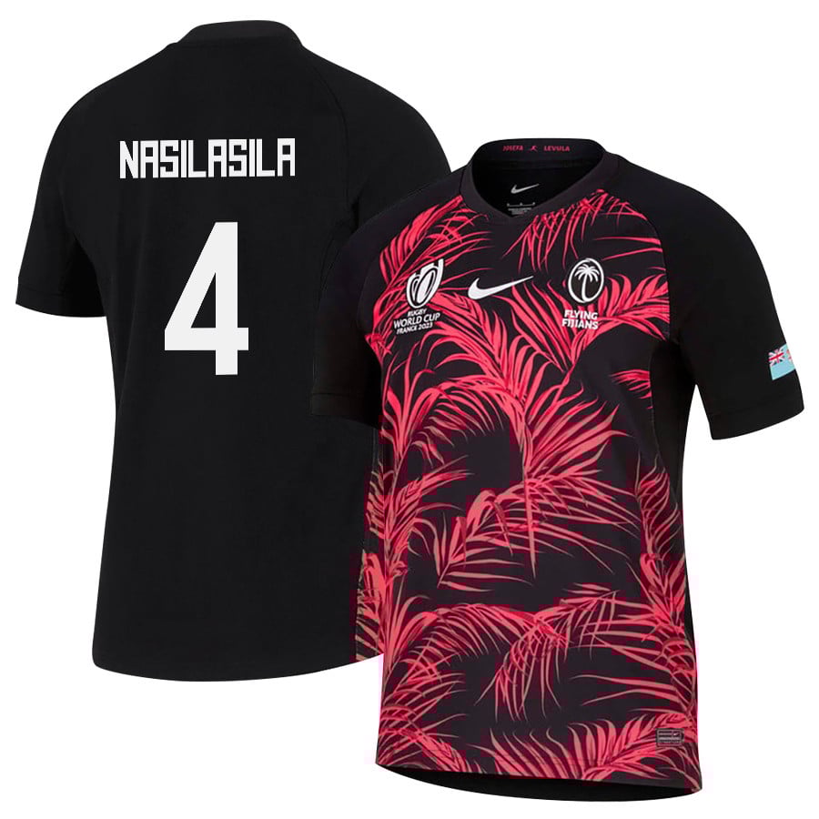 Isoa Nasilasila 4 Fiji 2023 Rb World Cup Away Stadium Jersey – Black, Men