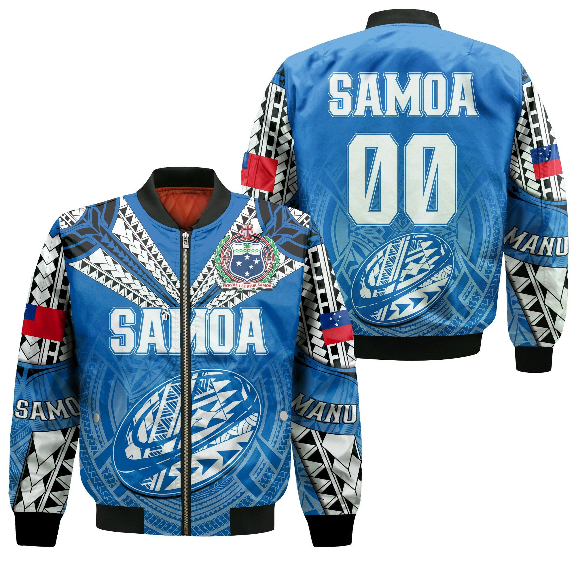Samoa Tattoo Rb Custom Number Unisex Bomber Jacket – Blue