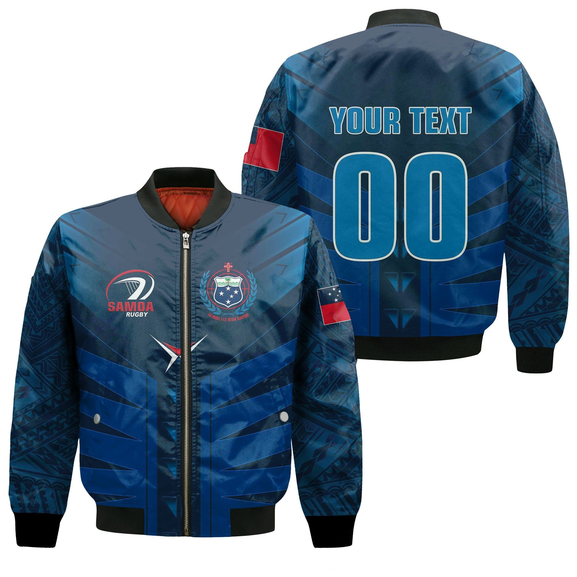 Custom Text & Number Samoa Rb Polynesia Unisex Bomber Jacket – Blue
