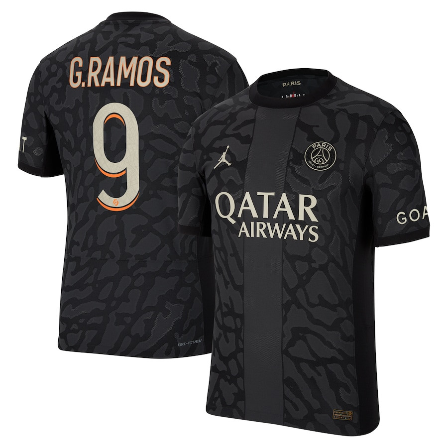 Gonalo Ramos 9 Paris Saint-Germain x Jordan 2023-24 Third Match Jersey – Men Black