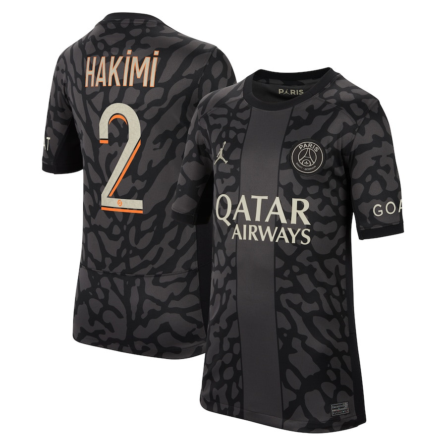 Achraf Hakimi 2 Paris Saint-Germain x Jordan 2023/24 Third Match Jersey – YOUTH Black