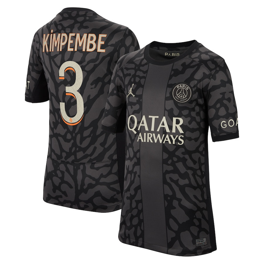 Presnel Kimpembe 3 Paris Saint-Germain x Jordan 2023/24 Third Match Jersey – YOUTH Black