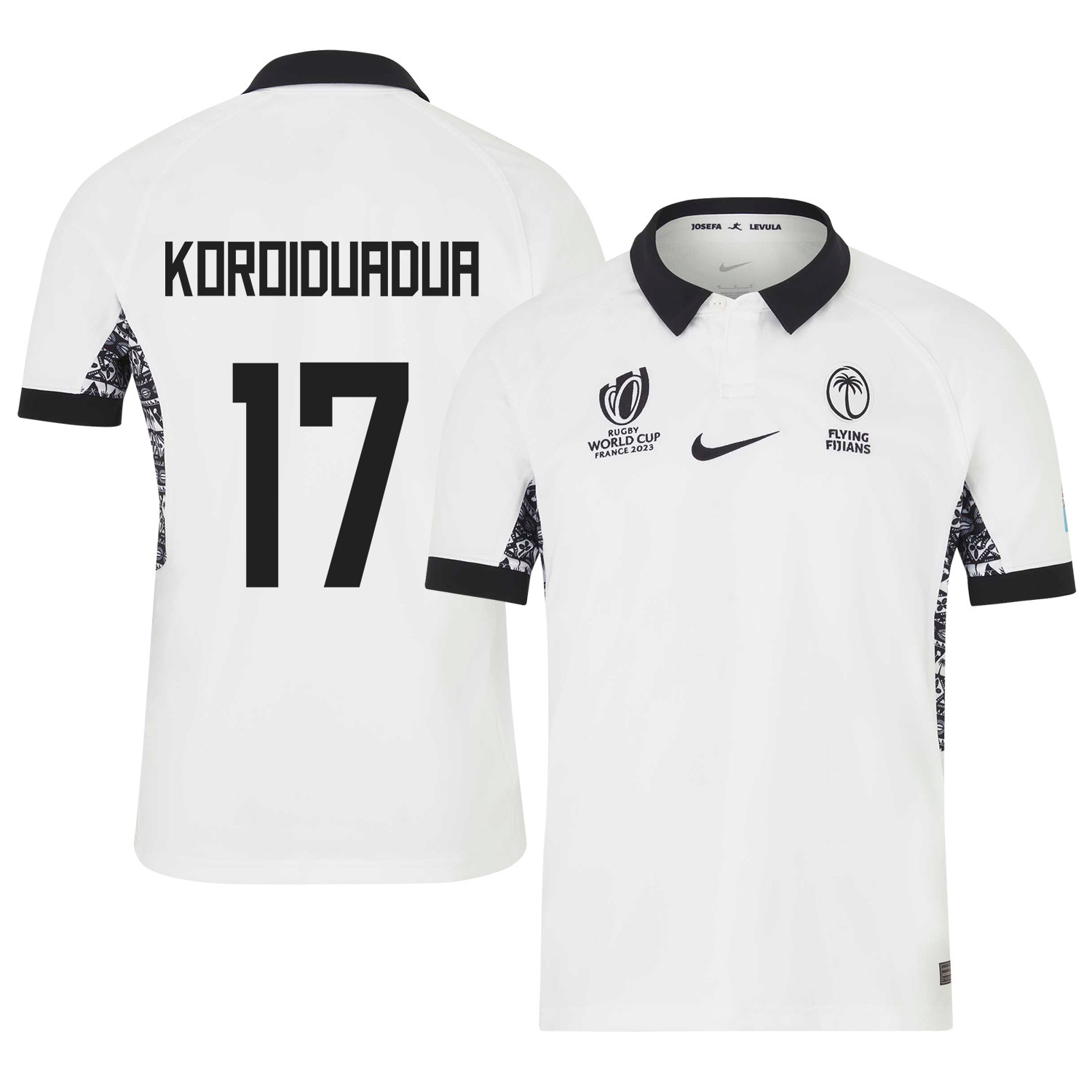 Jone Koroiduadua 17 Fiji 2023 Rb World Cup Home Stadium Jersey – White, Men