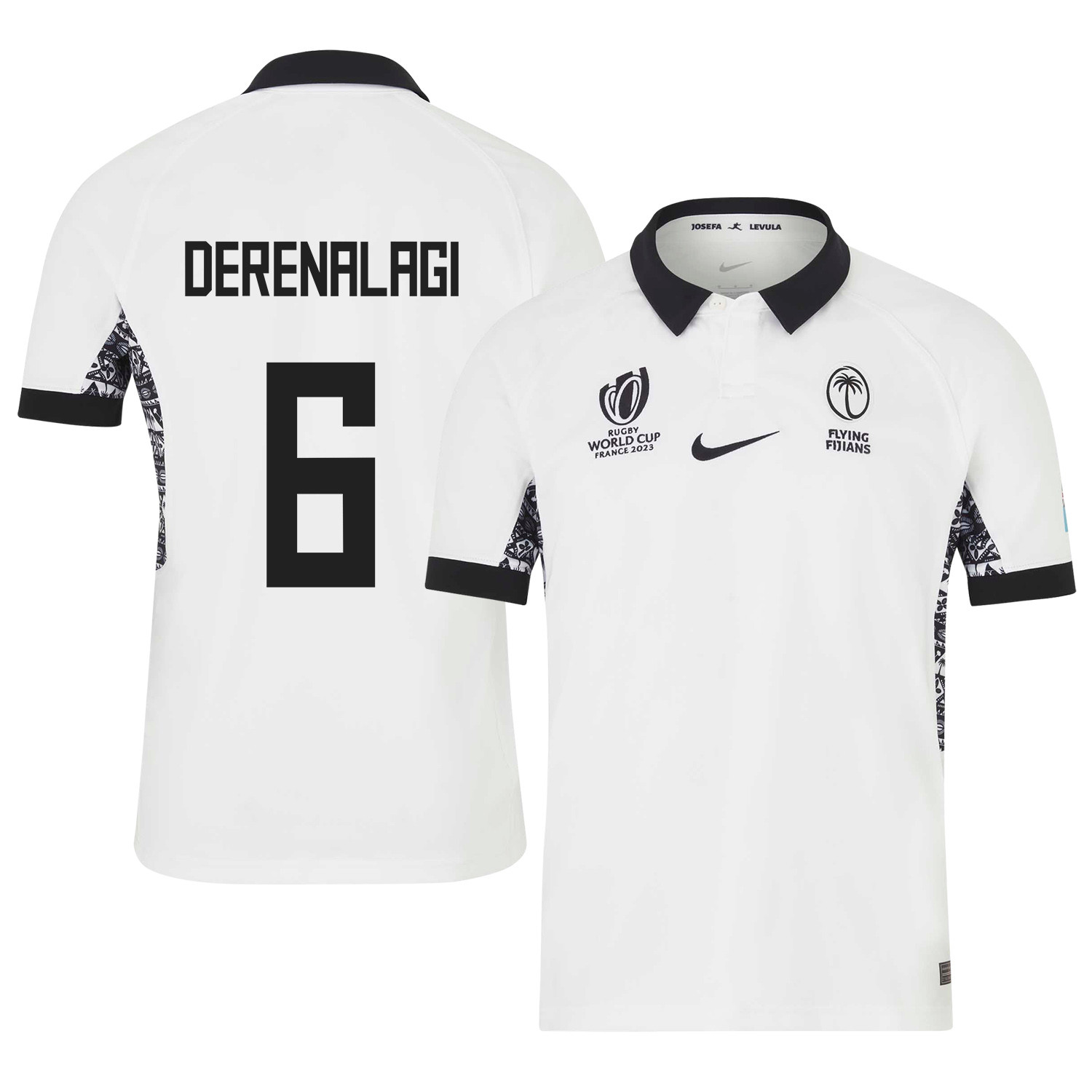 Meli Derenalagi 6 Fiji 2023 Rb World Cup Home Stadium Jersey – White, Men