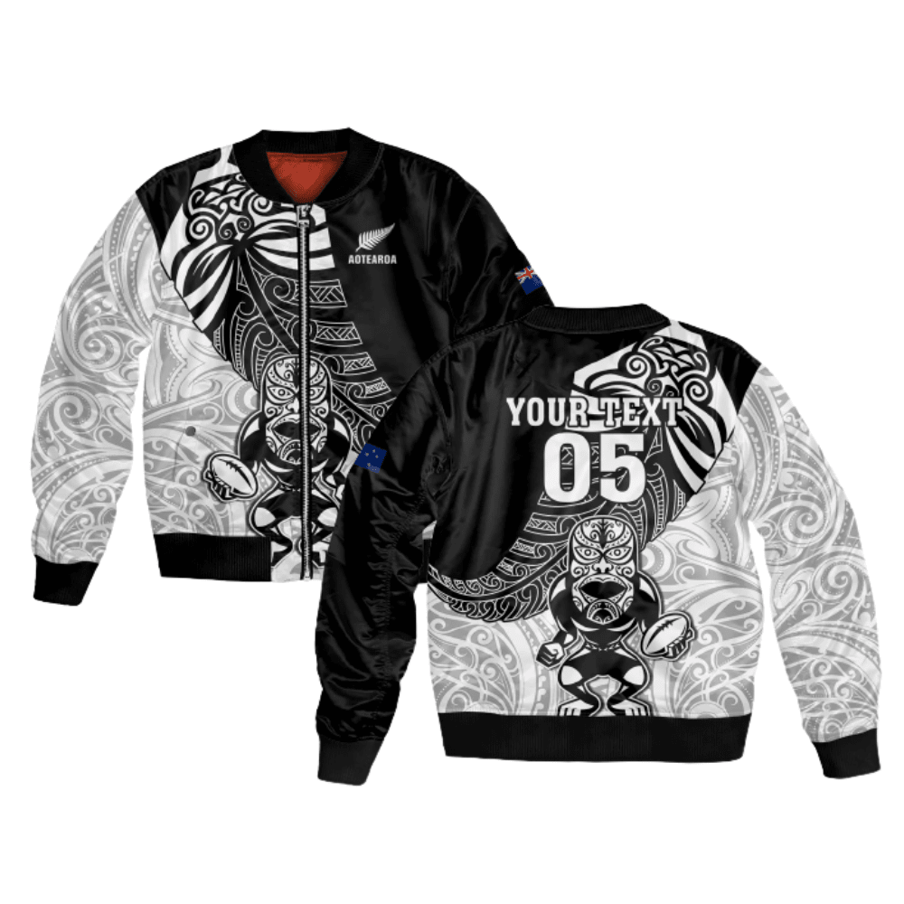 Custom Text And Number New Zealand Fern Rb World Cup 2023 Go Aotearoa – Polynesian Pride Unisex Bomber Jacket – Black