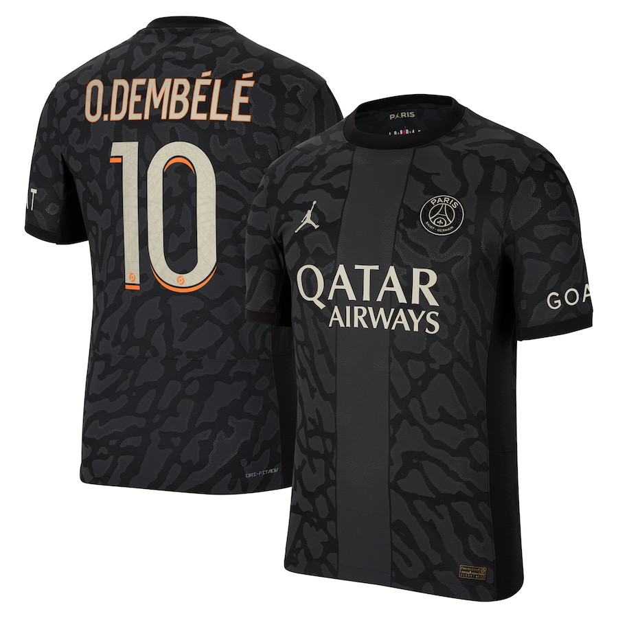 O.Dembl 10 Paris Saint-Germain x Jordan 2023-24 Third Match Jersey – Men Black