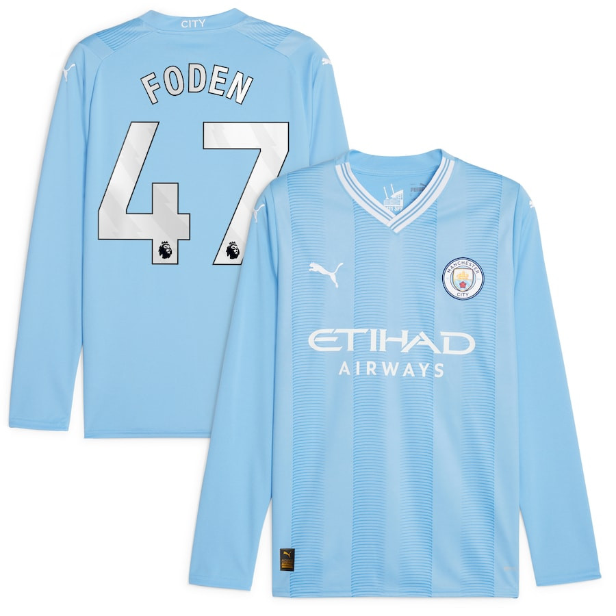 Phil Foden 47 Manchester City 2023/24 Home Long Sleeve Men Jersey – Sky Blue