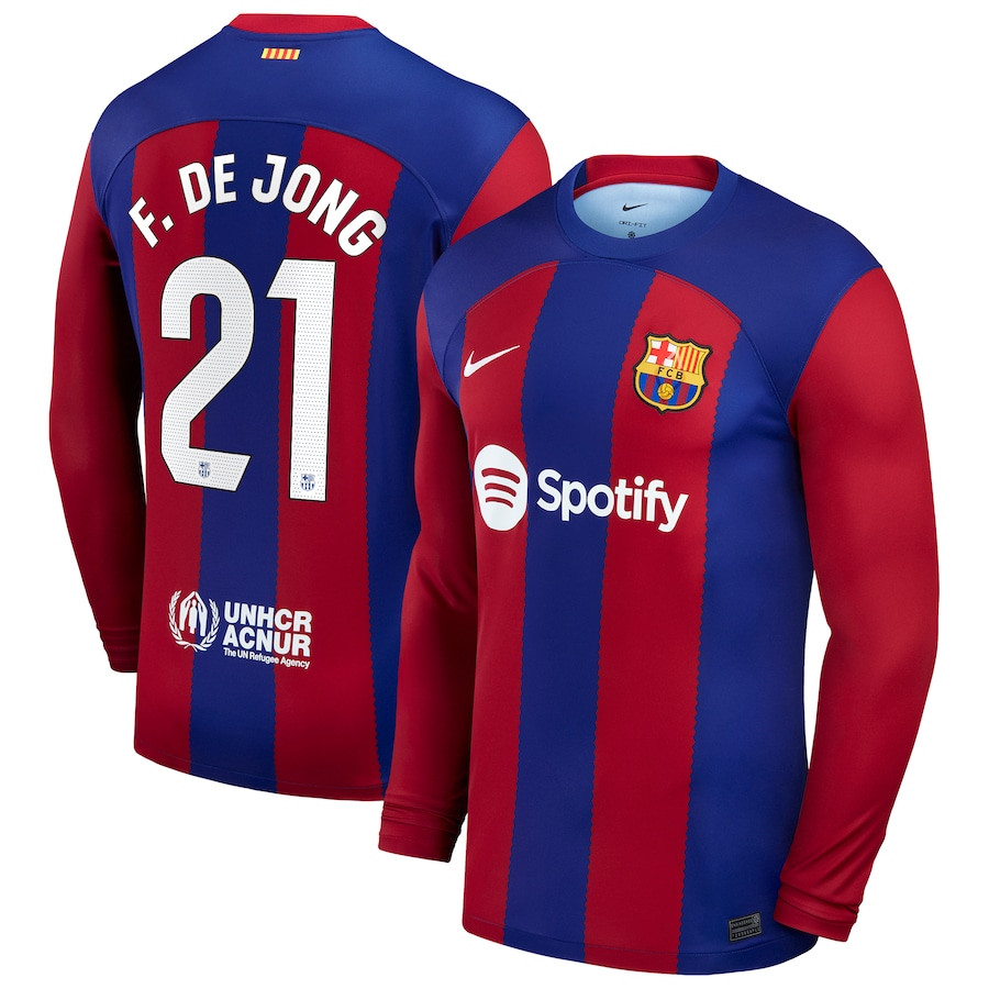 Frenkie de Jong 21 Barcelona 2023/24 Home Long Sleeve Men Jersey – Royal