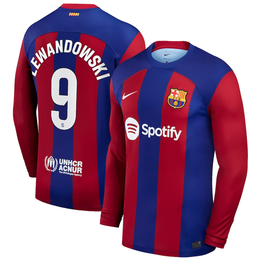 Robert Lewandowski 9 Barcelona 2023/24 Home Long Sleeve Men Jersey – Royal
