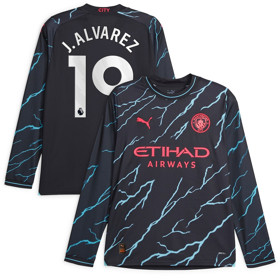 Julin lvarez 19 Manchester City 2023/24 Third Long Sleeve Men Jersey – Navy