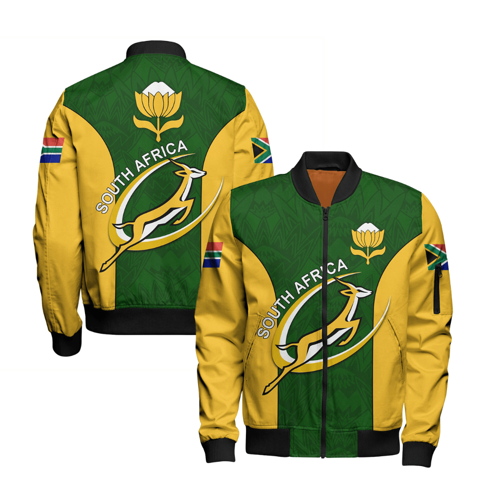SA Rb Protea Flower Zipper Bomber Jacket – Green