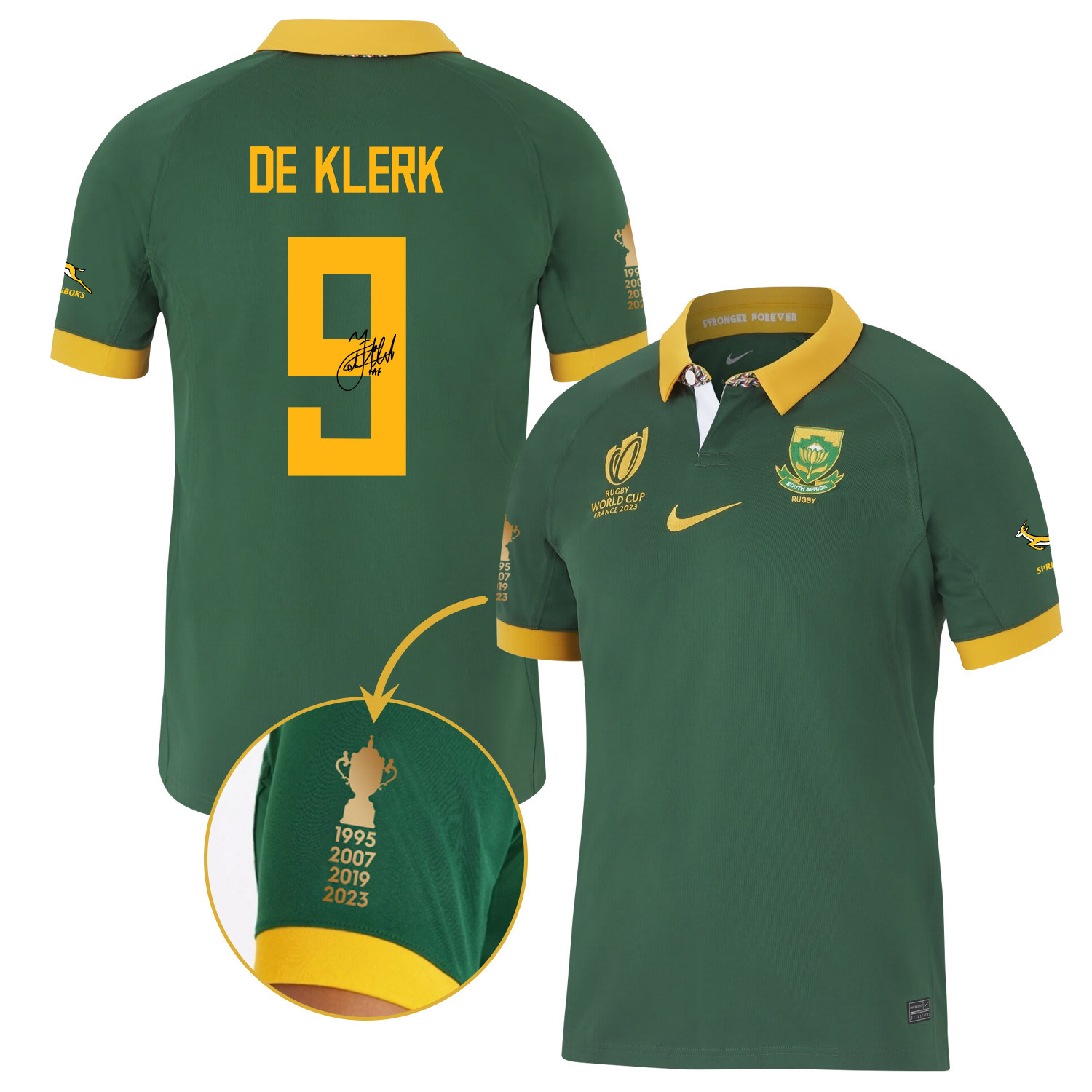Faf De Klerk Signed SA 4 Years Rb World Cup Stadium Home Jersey – Men Green