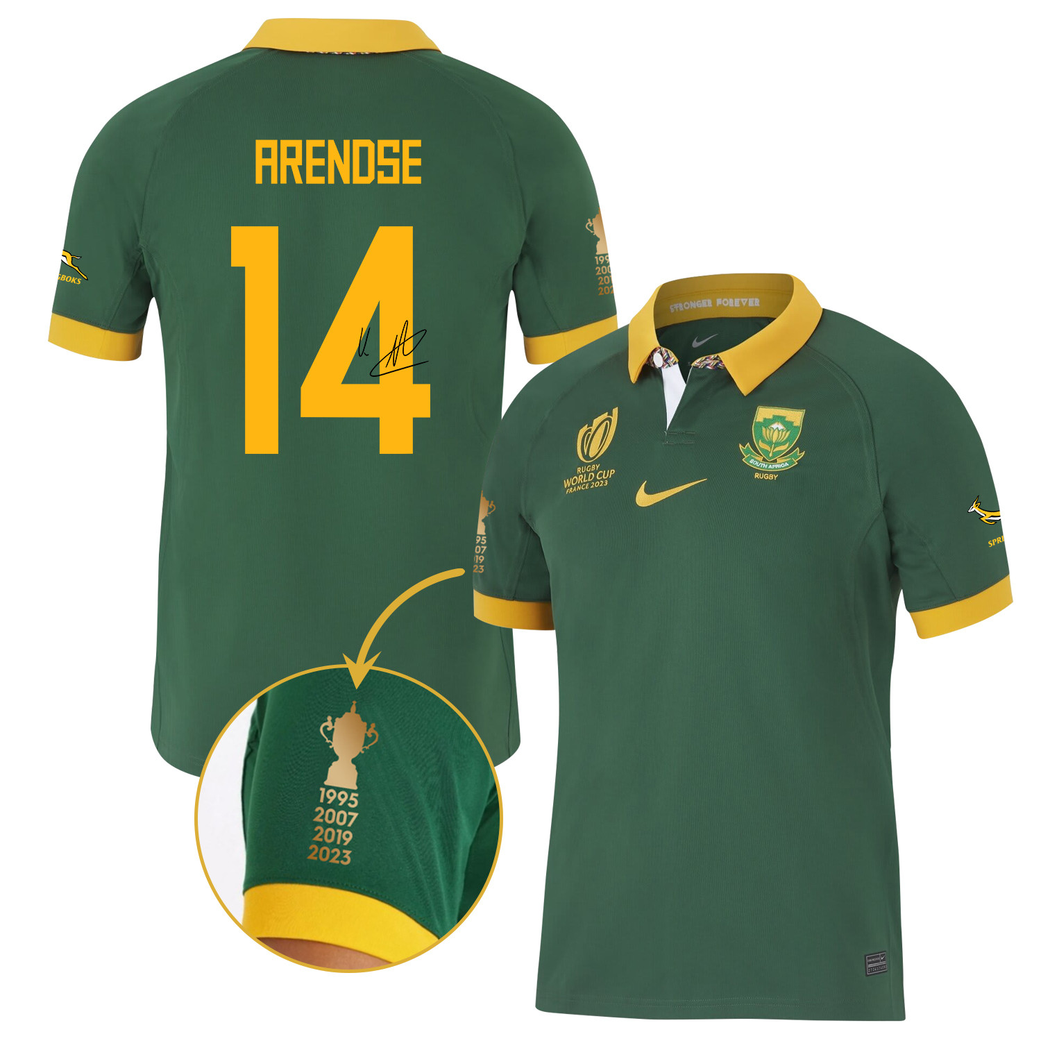 Kurt-Lee Arendse Signed SA 4 Years Rb World Cup Stadium Home Jersey – Men Green