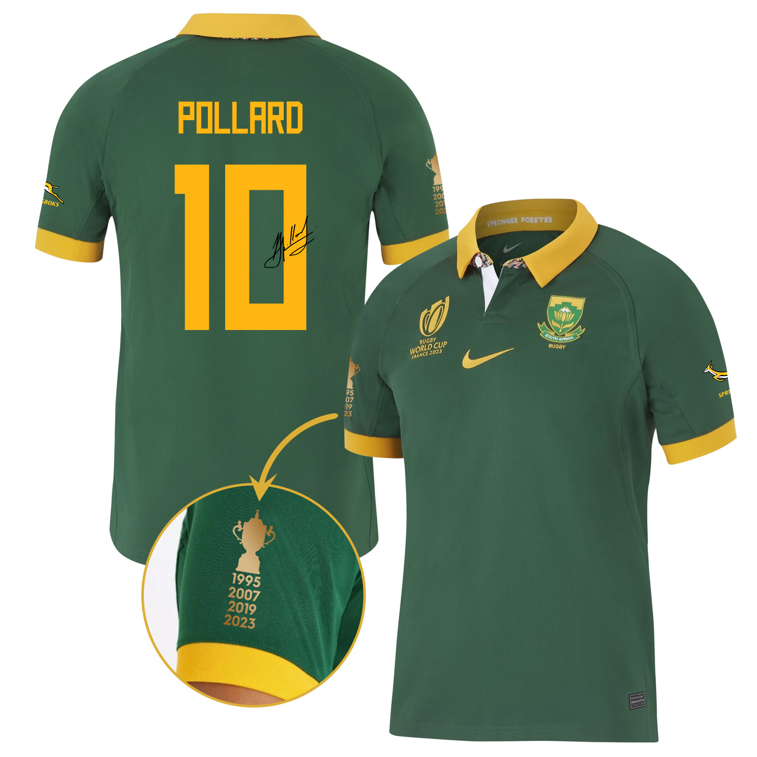 Handr Pollard Signed SA 4 Years Rb World Cup Stadium Home Jersey – Men Green
