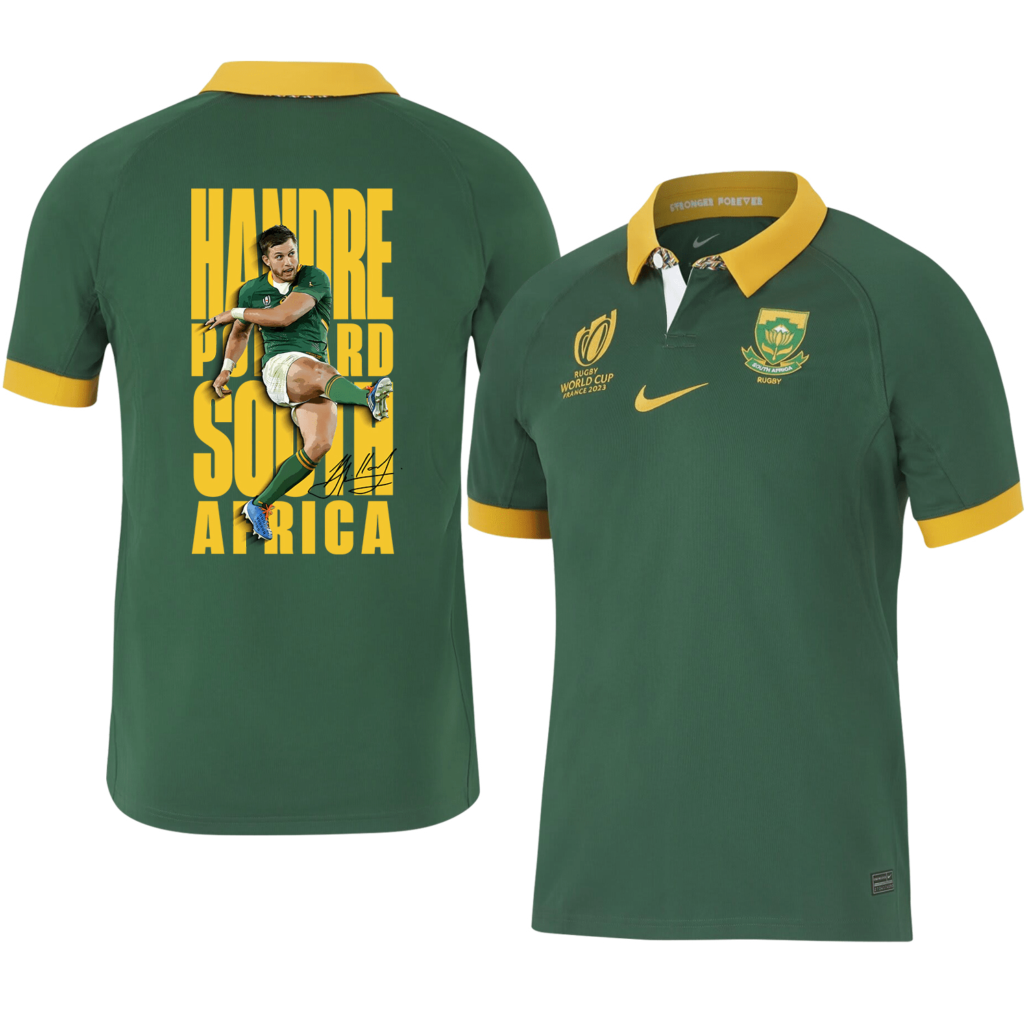Handr Pollard Signed SA Rb World Cup 2023 Stadium Home Jersey – Men Green