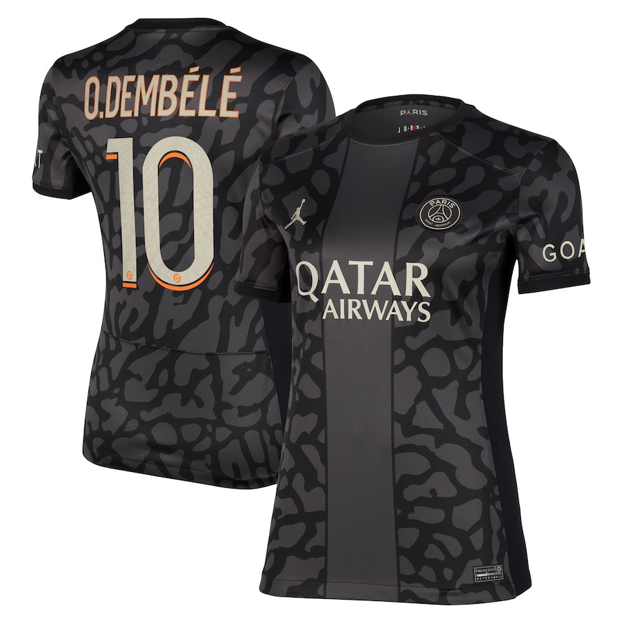 Ousmane Dembl 10 Paris Saint-Germain x Jordan 2023/24 Third Women Jersey – Anthracite