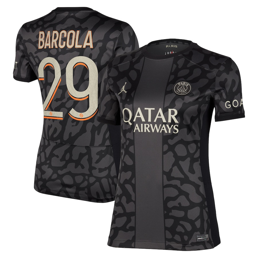 Bradley Barcola 29 Paris Saint-Germain x Jordan 2023/24 Third Women Jersey – Anthracite
