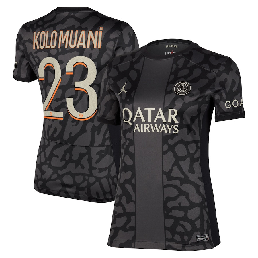 Randal Kolo Muani 23 Paris Saint-Germain x Jordan 2023/24 Third Women Jersey – Anthracite