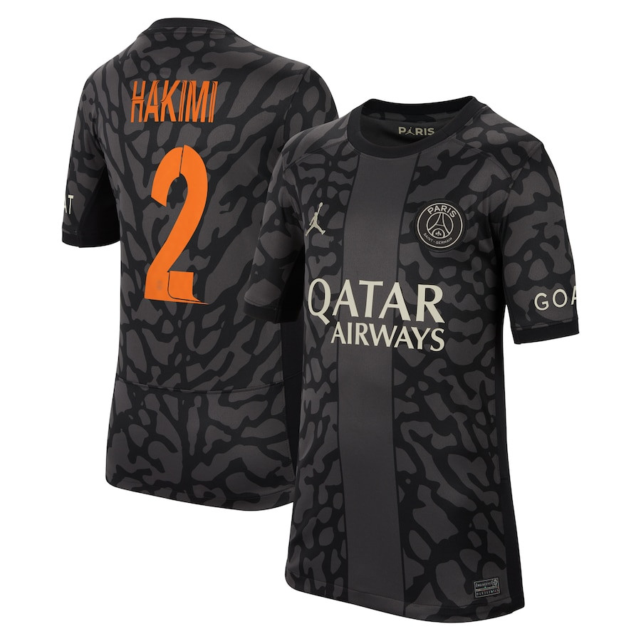 Achraf Hakimi 2 Paris Saint-Germain x Jordan Champions League 2023/24 Third YOUTH Jersey – Anthracite