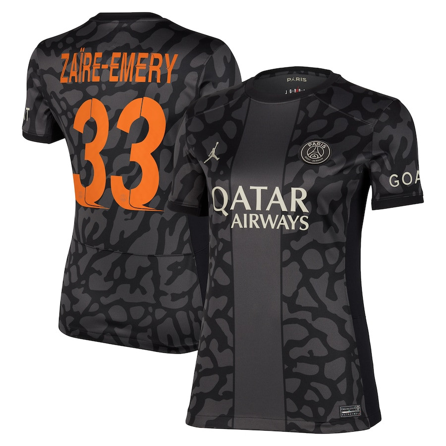 Warren Zare-Emery 33 Paris Saint-Germain x Jordan Champions League 2023/24 Third Women Jersey – Anthracite
