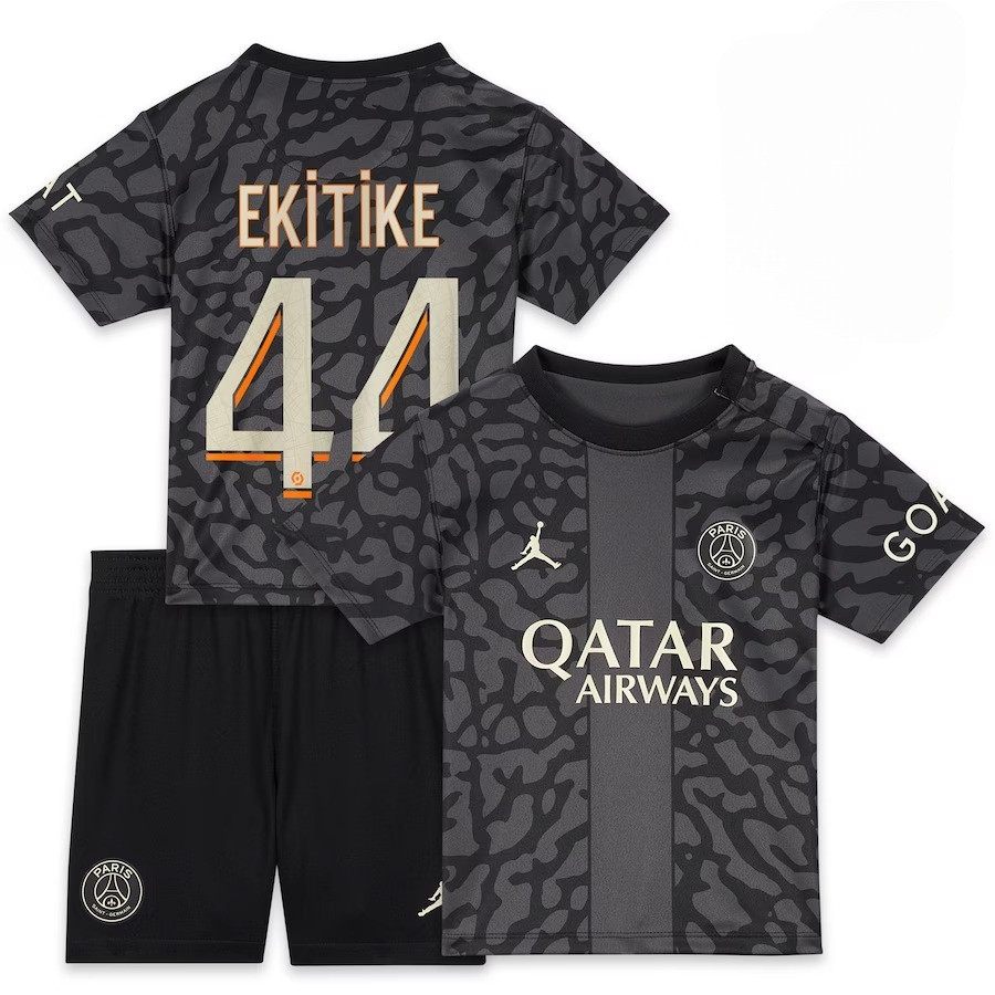 Hugo Ekitike 44 Paris Saint-Germain x Jordan 2023/24 Third YOUTH Kit Jersey – Anthracite
