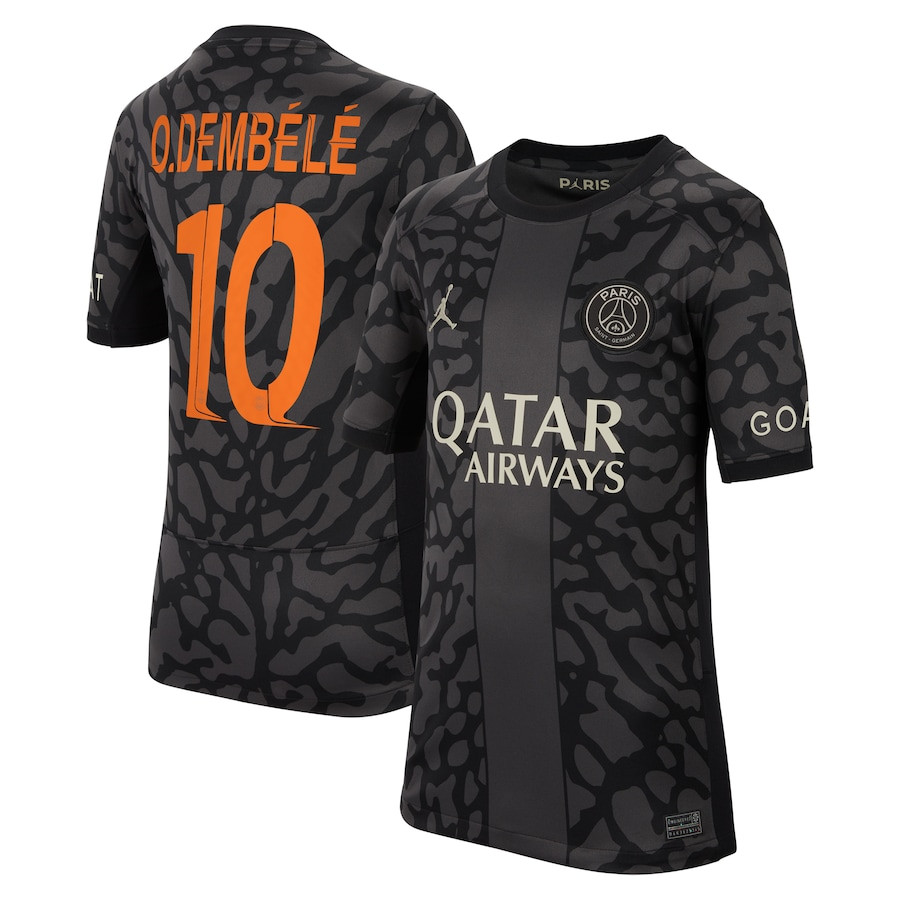Ousmane Dembl 10 Paris Saint-Germain x Jordan Champions League 2023/24 Third YOUTH Jersey – Anthracite