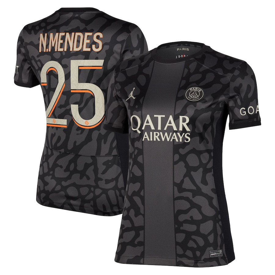 Nuno Mendes 25 Paris Saint-Germain x Jordan 2023/24 Third Women Jersey – Anthracite
