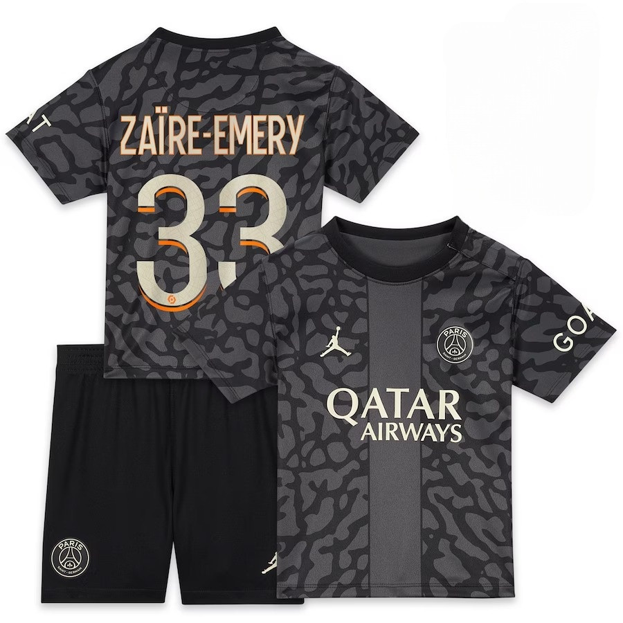 Warren Zare-Emery 33 Paris Saint-Germain x Jordan 2023/24 Third YOUTH Kit Jersey – Anthracite