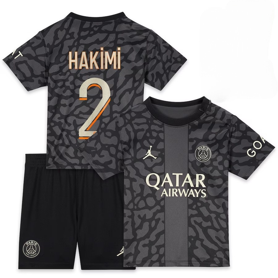 Achraf Hakimi 2 Paris Saint-Germain x Jordan 2023/24 Third YOUTH Kit Jersey – Anthracite
