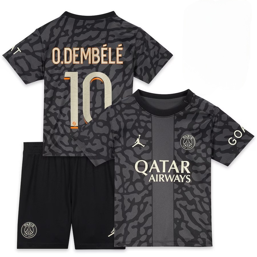 Ousmane Dembl 10 Paris Saint-Germain x Jordan 2023/24 Third YOUTH Kit Jersey – Anthracite