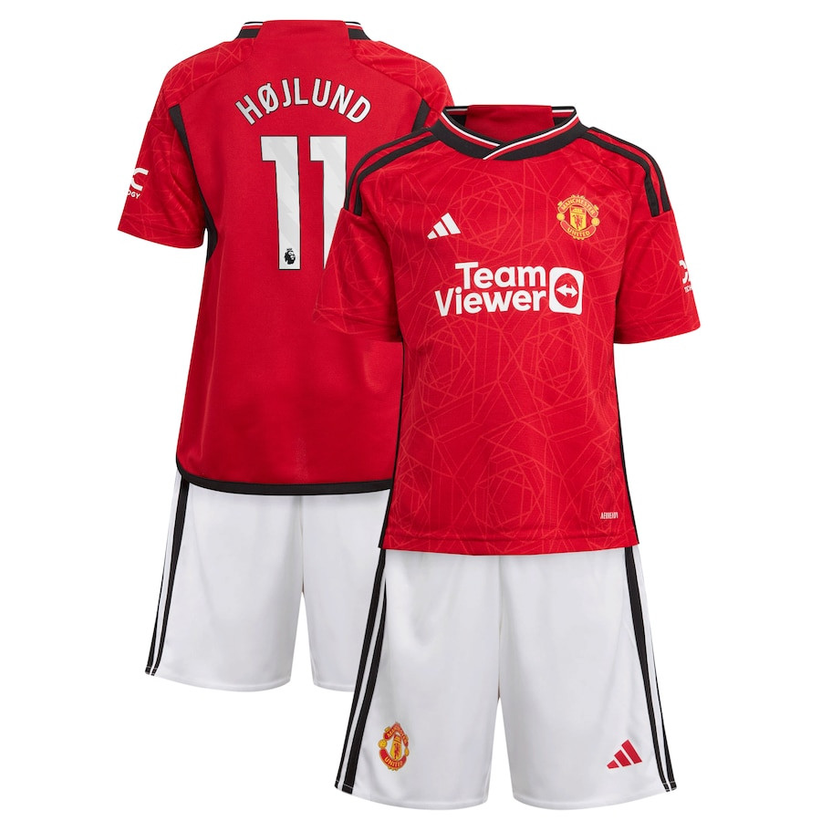 Rasmus Hjlund 11 Manchester United 2023-24 Home Jersey – Youth Kit – Red