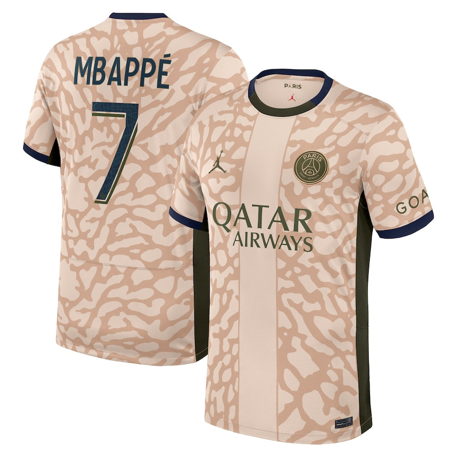 Kylian Mbappe 7 Paris Saint-Germain 2023/24 Fourth Stadium Men Jersey – Tan