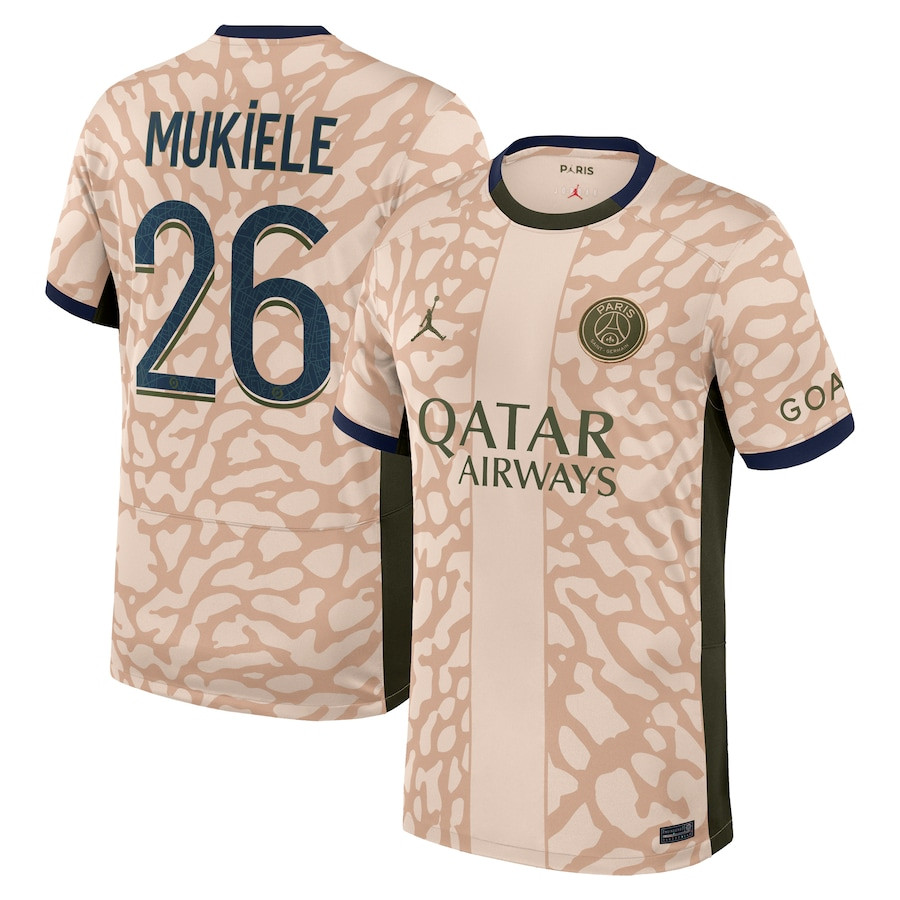 Nordi Mukiele 26 Paris Saint-Germain 2023/24 Fourth Stadium Men Jersey – Tan