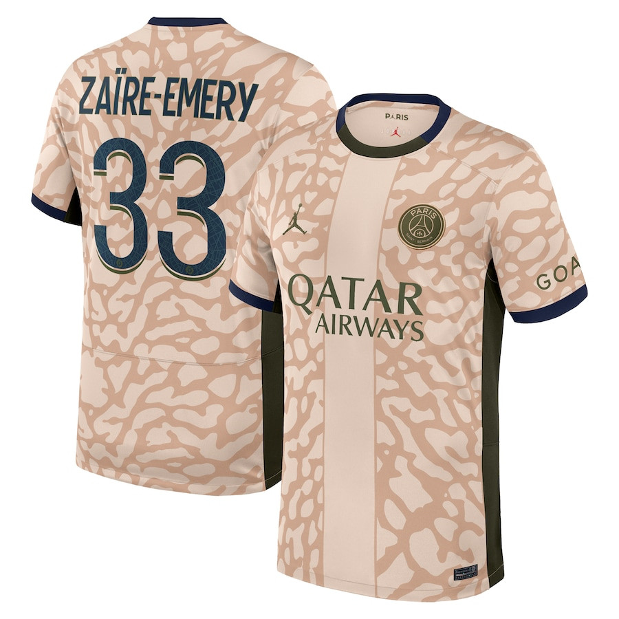 Warren Zare-Emery 33 Paris Saint-Germain 2023/24 Fourth Stadium Men Jersey – Tan