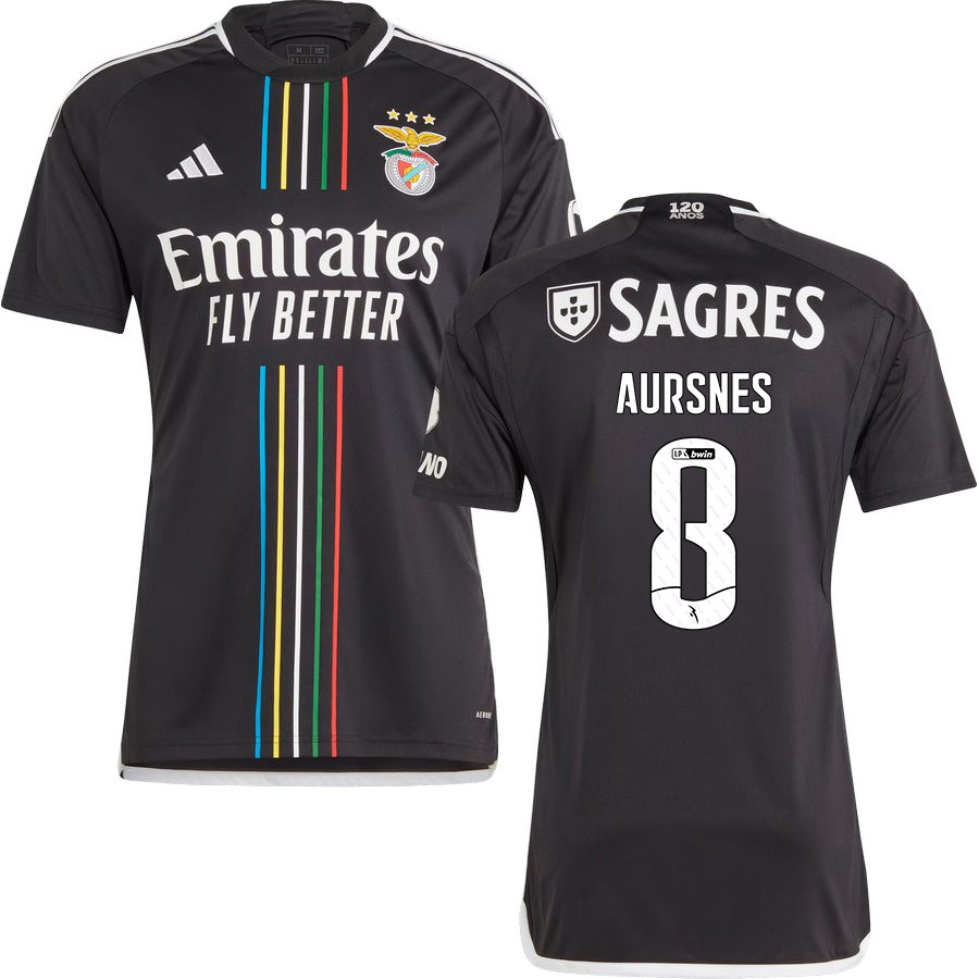 Fredrik Aursnes 8 SL Benfica 2023-24 Away Men Jersey – Black