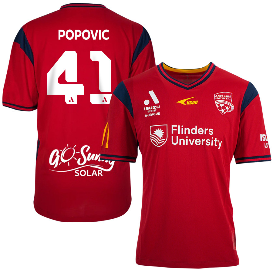 Alexandar Popovic 41 Adelaide United 2023-24 Home Men Jersey – Red