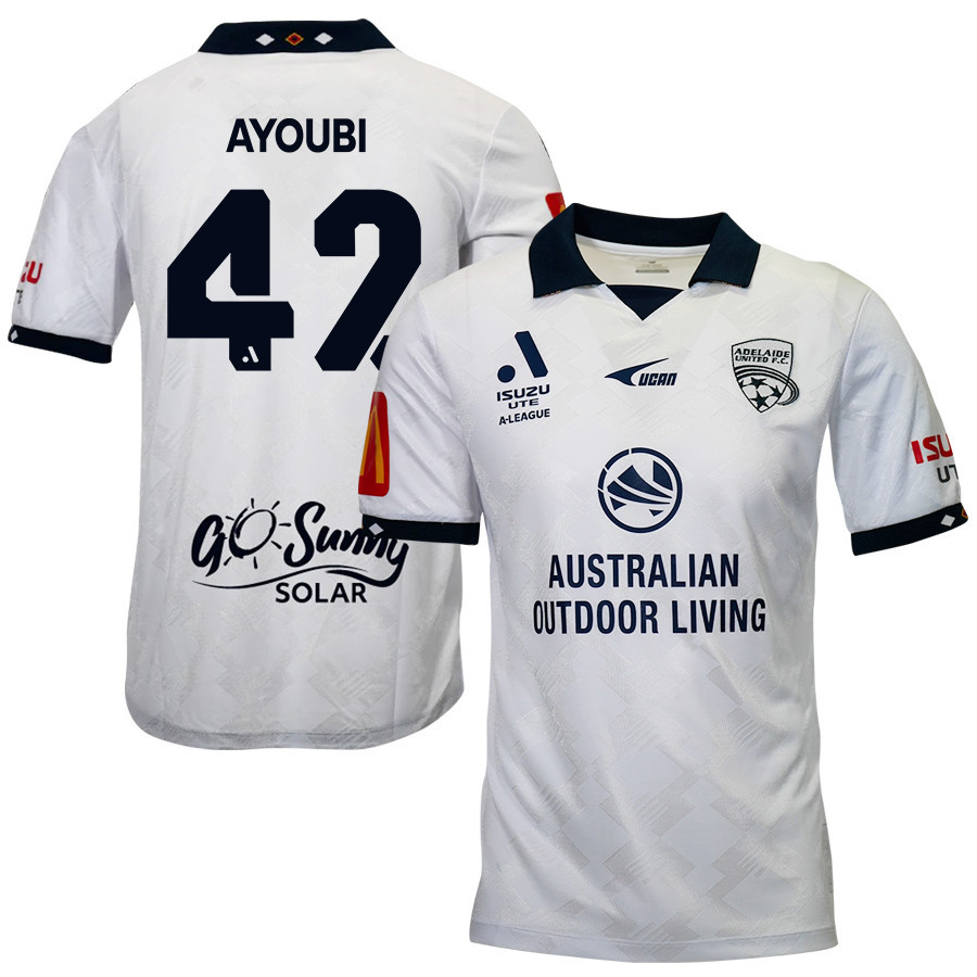 Austin Ayoubi 42 Adelaide United 2023-24 Away Men Jersey – White
