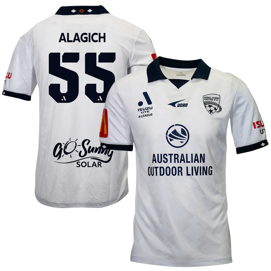 Ethan Alagich 55 Adelaide United 2023-24 Away Men Jersey – White