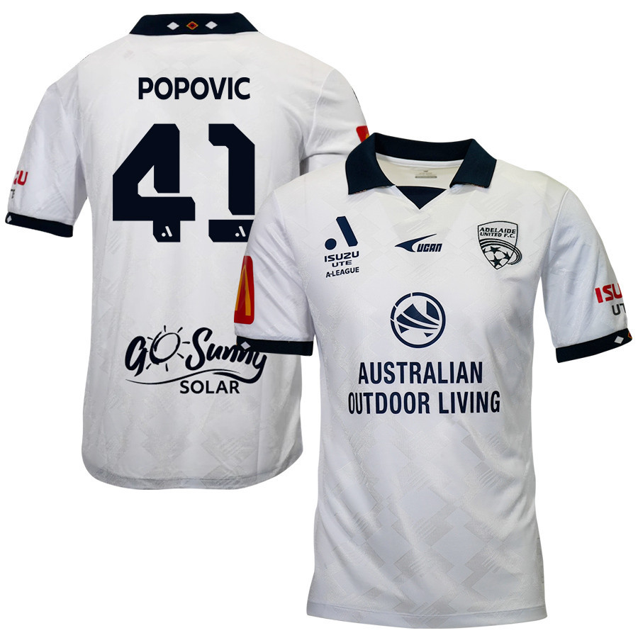 Alexandar Popovic 41 Adelaide United 2023-24 Away Men Jersey – White