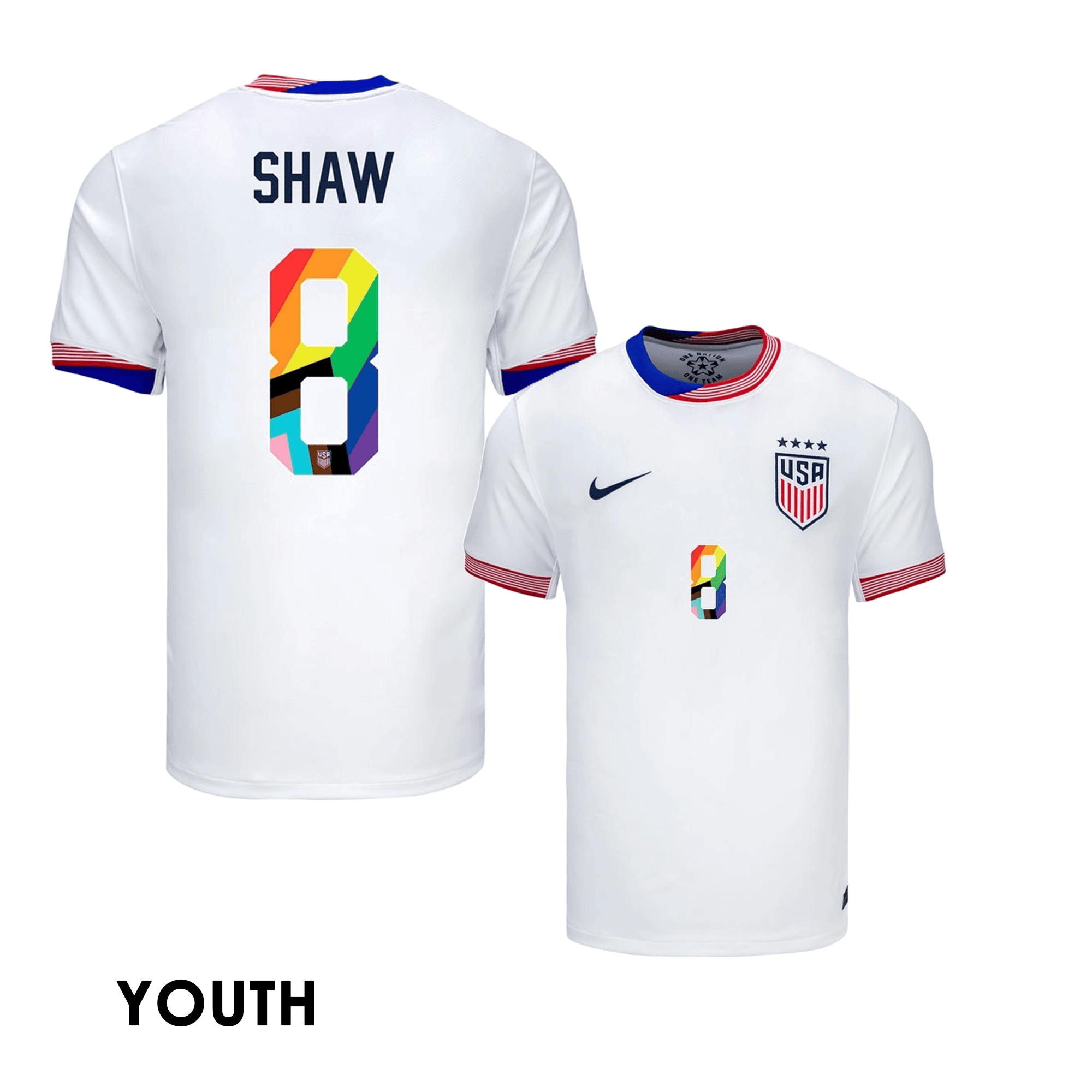 Jaedyn Shaw 8 USWNT 2024 Pride-Themed YOUTH Home Jersey – White
